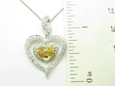 LIV 14kt White Gold Genuine White Diamond & Topaz Heart Pave Design Necklace Gift