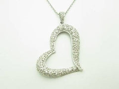 LIV 14kt White Gold Genuine White Diamond Open Puffed Heart Pave Design Necklace New