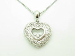 LIV 14kt White Gold Genuine White Diamond Floating Heart Pave Design Necklace Gift