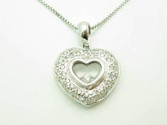 LIV 14kt White Gold Genuine White Diamond Floating Heart Pave Design Necklace Gift