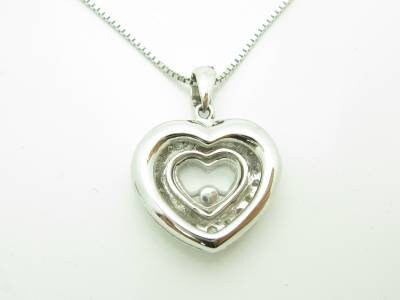 LIV 14kt White Gold Genuine White Diamond Floating Heart Pave Design Necklace Gift