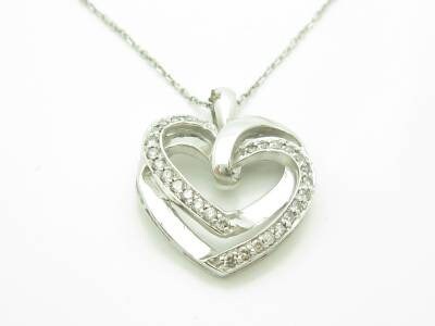 LIV 14kt White Gold Genuine White Diamond Pave Open Heart Halo Design Necklace Gift