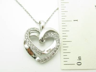 LIV 14kt White Gold Genuine White Diamond Pave Open Heart Halo Design Necklace Gift