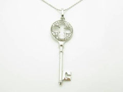 LIV 14kt White Gold Genuine White Diamonds Key Design Drop Fashion Necklace