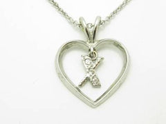 LIV 14kt White Gold Genuine White Diamond Open Heart "X" Design Drop Necklace Gift