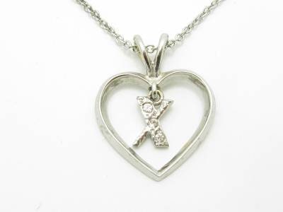 LIV 14kt White Gold Genuine White Diamond Open Heart "X" Design Drop Necklace Gift