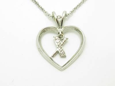 LIV 14kt White Gold Genuine White Diamond Open Heart "X" Design Drop Necklace Gift