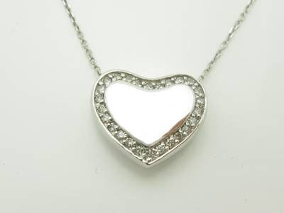 LIV 14kt White Gold Genuine White Diamond Solid Heart Halo Design Drop Necklace Gift