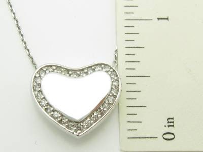 LIV 14kt White Gold Genuine White Diamond Solid Heart Halo Design Drop Necklace Gift