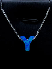 LIV Platinum Sterling Silver .925 Blue Opal Initial Y Alphabet Name Necklace Gift