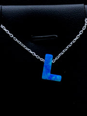 LIV Platinum Sterling Silver .925 Blue Opal Initial L Alphabet Name Necklace Gift