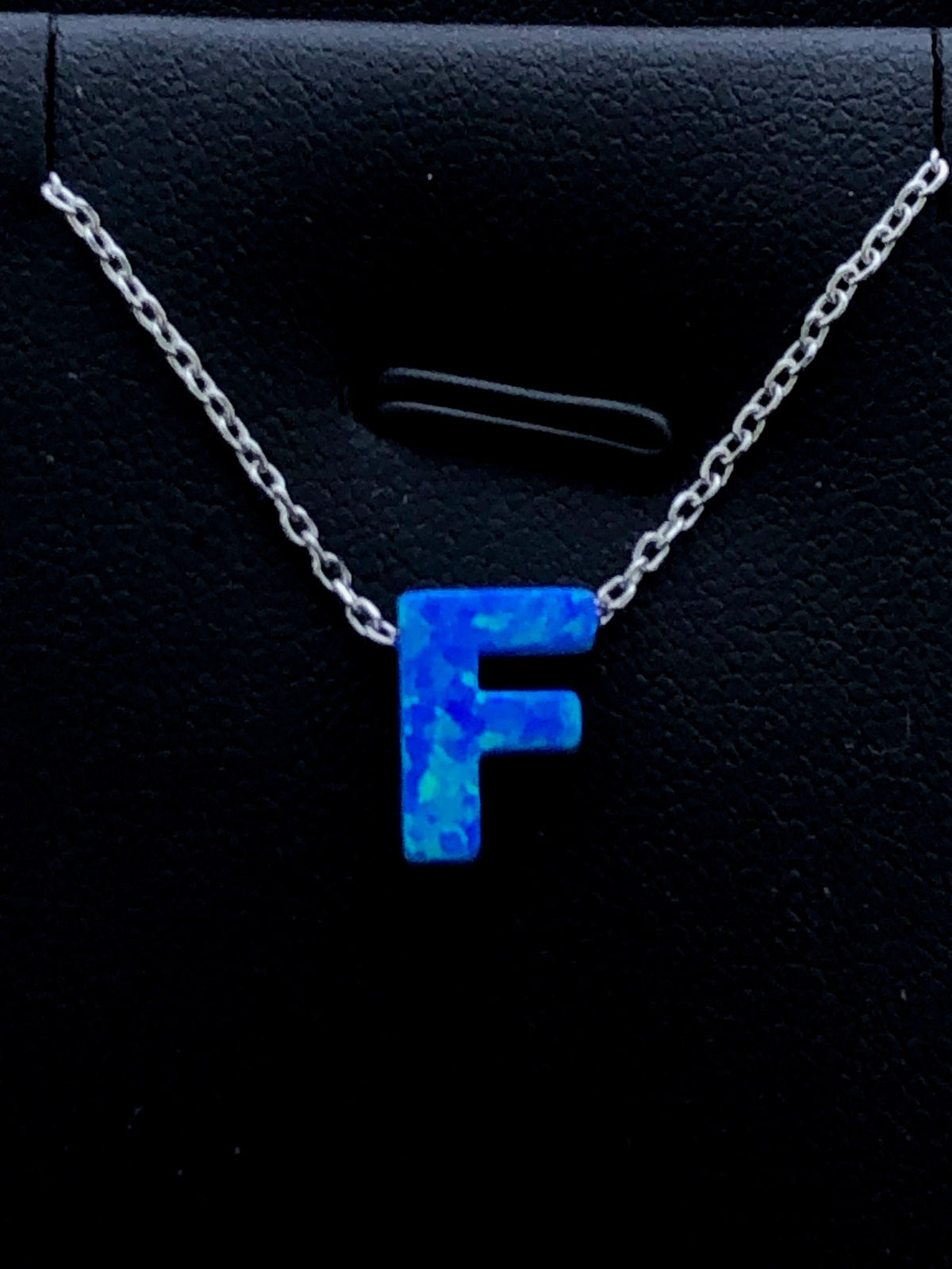 LIV Platinum Sterling Silver .925 Blue Opal Initial F Alphabet Name Necklace Gift