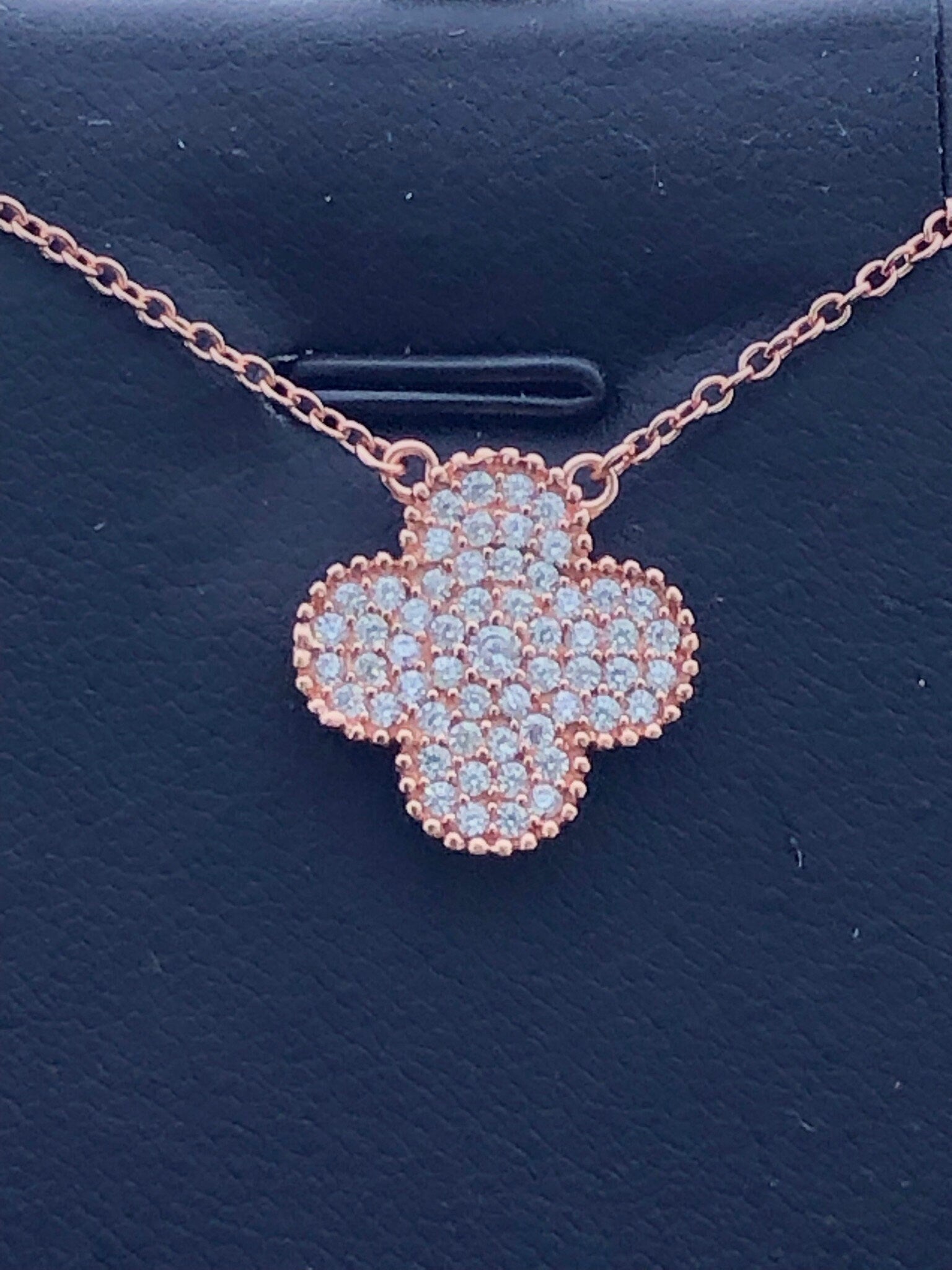 LIV Rose Gold Sterling Silver White Sapphire Cable Clover Design Halo Necklace Gift