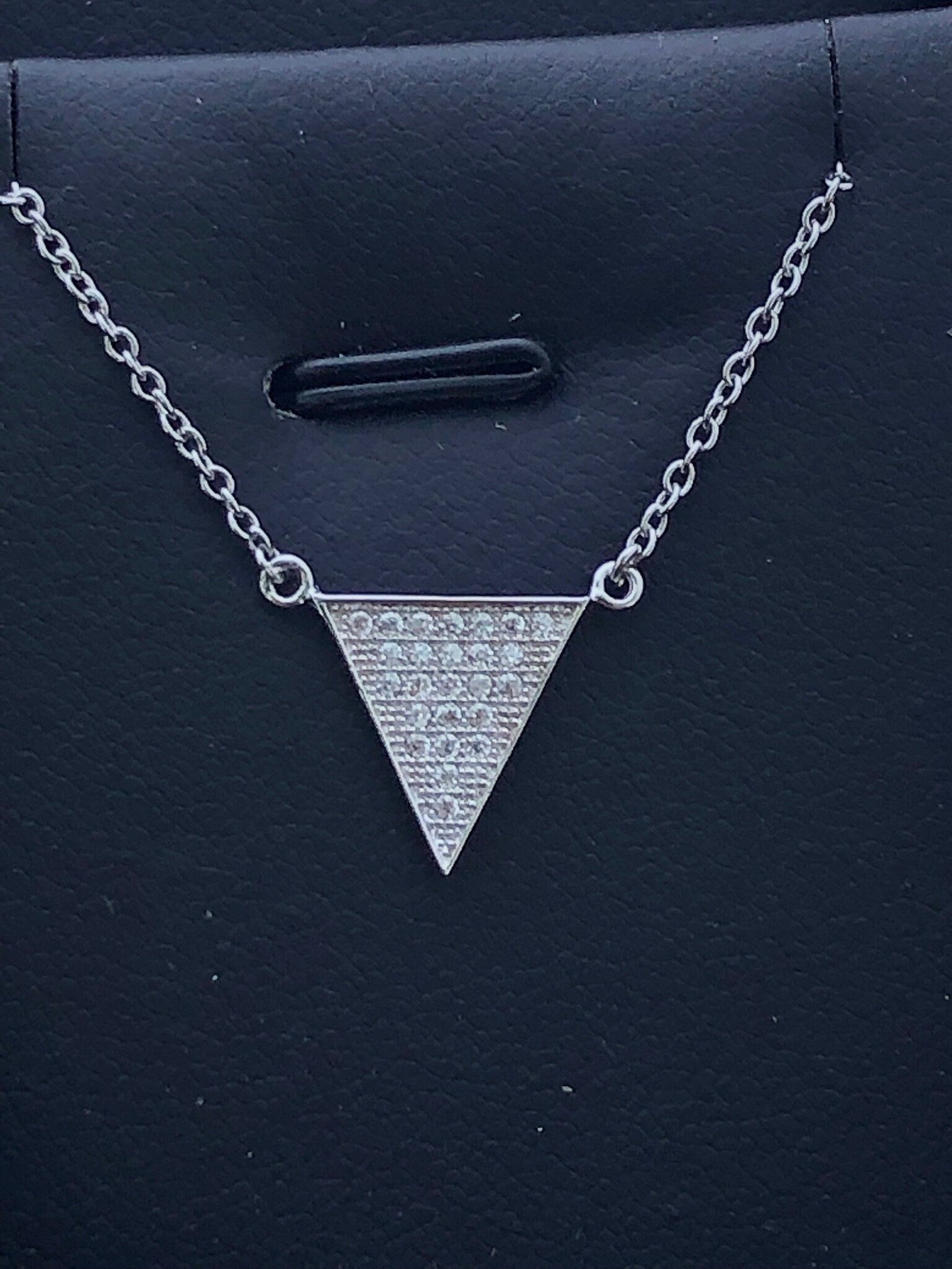 LIV Platinum Sterling Silver White Sapphire Pave Triangle Design Stackable Necklace