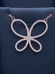 LIV Rose Gold Sterling Silver White Sapphire Pave Butterfly Design Halo Necklace