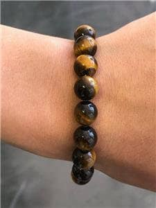 LIV Natural Tiger Eye 8mm Bead Spiritual Design Lobster Lock Bracelet 8" Length Gift