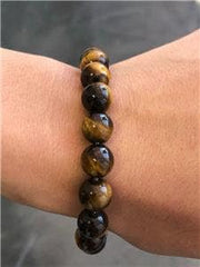 LIV Natural Tiger Eye 8mm Bead Spiritual Design Lobster Lock Bracelet 8" Length Gift