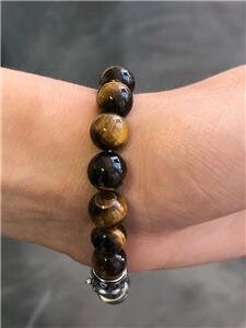 LIV Natural Tiger Eye 8mm Bead Spiritual Design Lobster Lock Bracelet 8" Length Gift