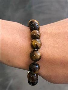 LIV Natural Tiger Eye 8mm Bead Spiritual Design Lobster Lock Bracelet 8" Length Gift