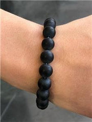 LIV Natural Black Onyx 8mm Bead Spiritual Design Lobster Lock Bracelet 8" Length