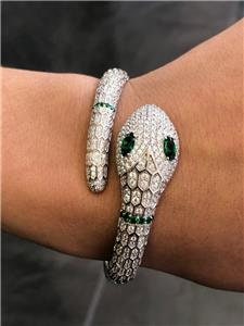 LIV Platinum Sterling Silver Pave White Sapphire Serpentine Snake Bangle Bracelet