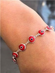 LIV Platinum Sterling Silver Red Evil Eye Good Luck Kabbalah Bead Tennis Bracelet