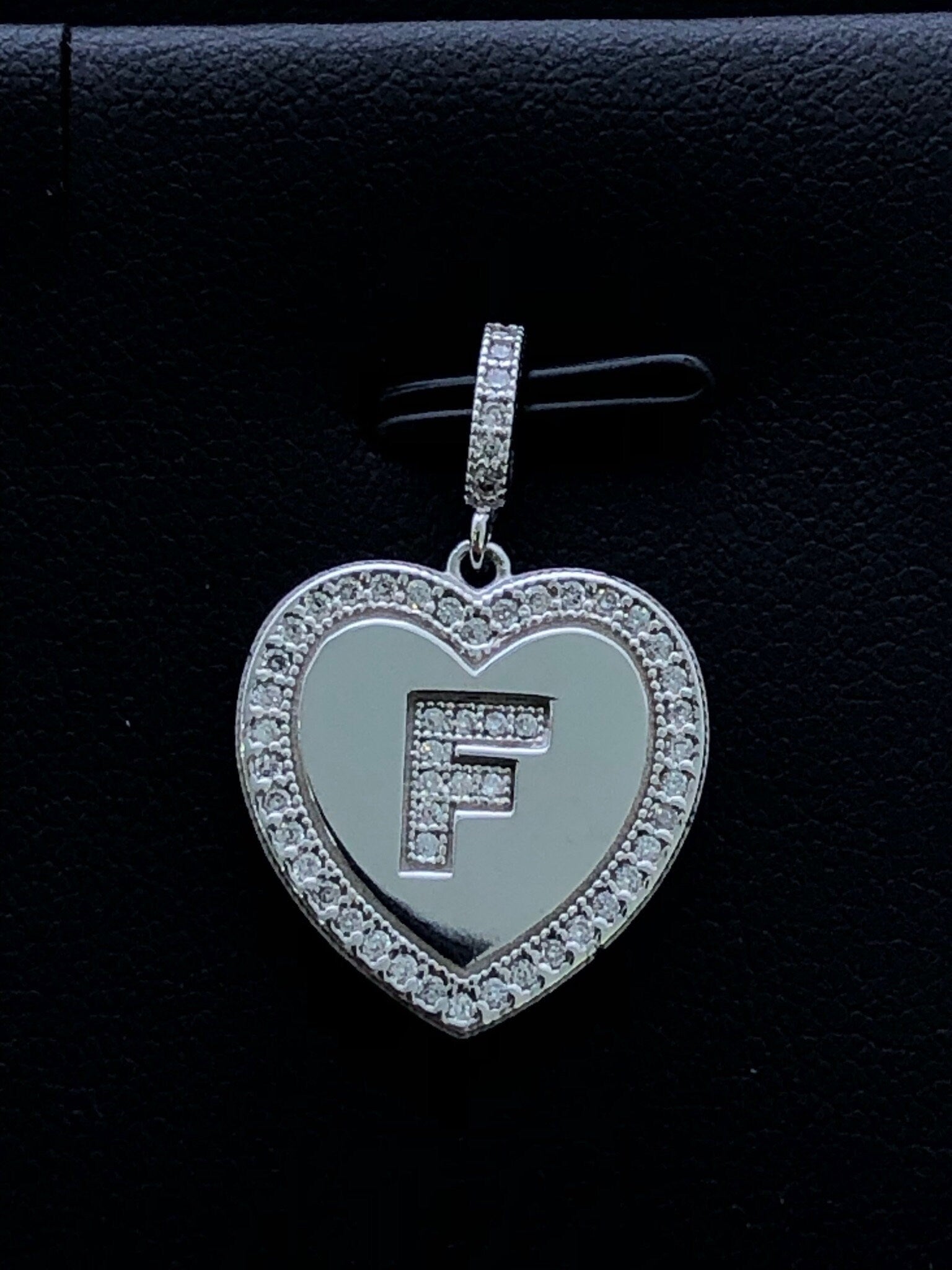 LIV Platinum Sterling Silver .925 White Sapphire Initial F Heart Halo Necklace Gift