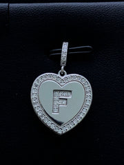 LIV Platinum Sterling Silver .925 White Sapphire Initial F Heart Halo Necklace Gift