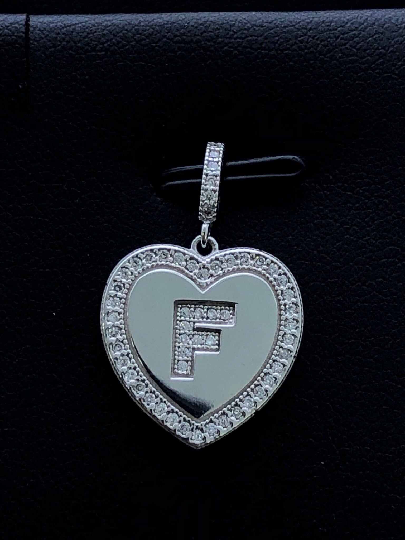 LIV Platinum Sterling Silver .925 White Sapphire Initial F Heart Halo Necklace Gift