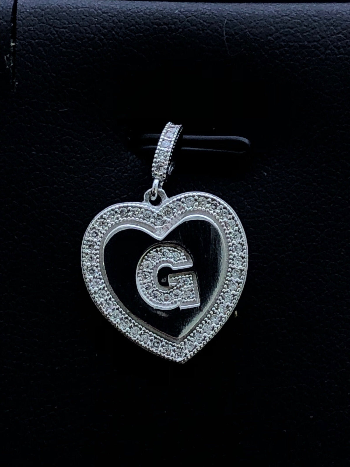 LIV Platinum Sterling Silver .925 White Sapphire Initial G Heart Halo Necklace Gift