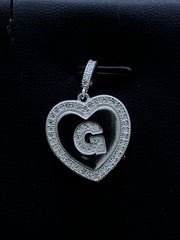 LIV Platinum Sterling Silver .925 White Sapphire Initial G Heart Halo Necklace Gift