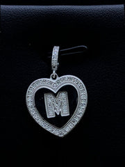 LIV Platinum Sterling Silver .925 White Sapphire Initial M Heart Halo Necklace Gift