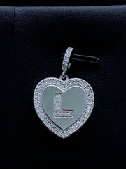 LIV Platinum Sterling Silver .925 White Sapphire Initial L Heart Halo Necklace Gift