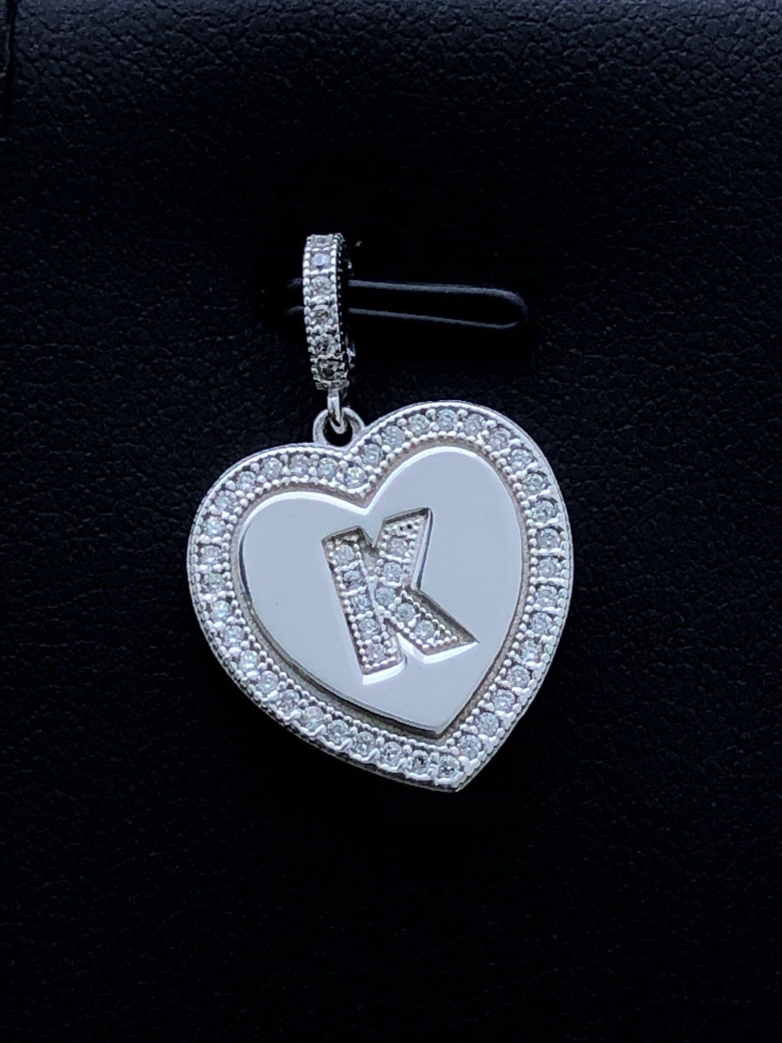 LIV Platinum Sterling Silver .925 White Sapphire Initial K Heart Halo Necklace Gift