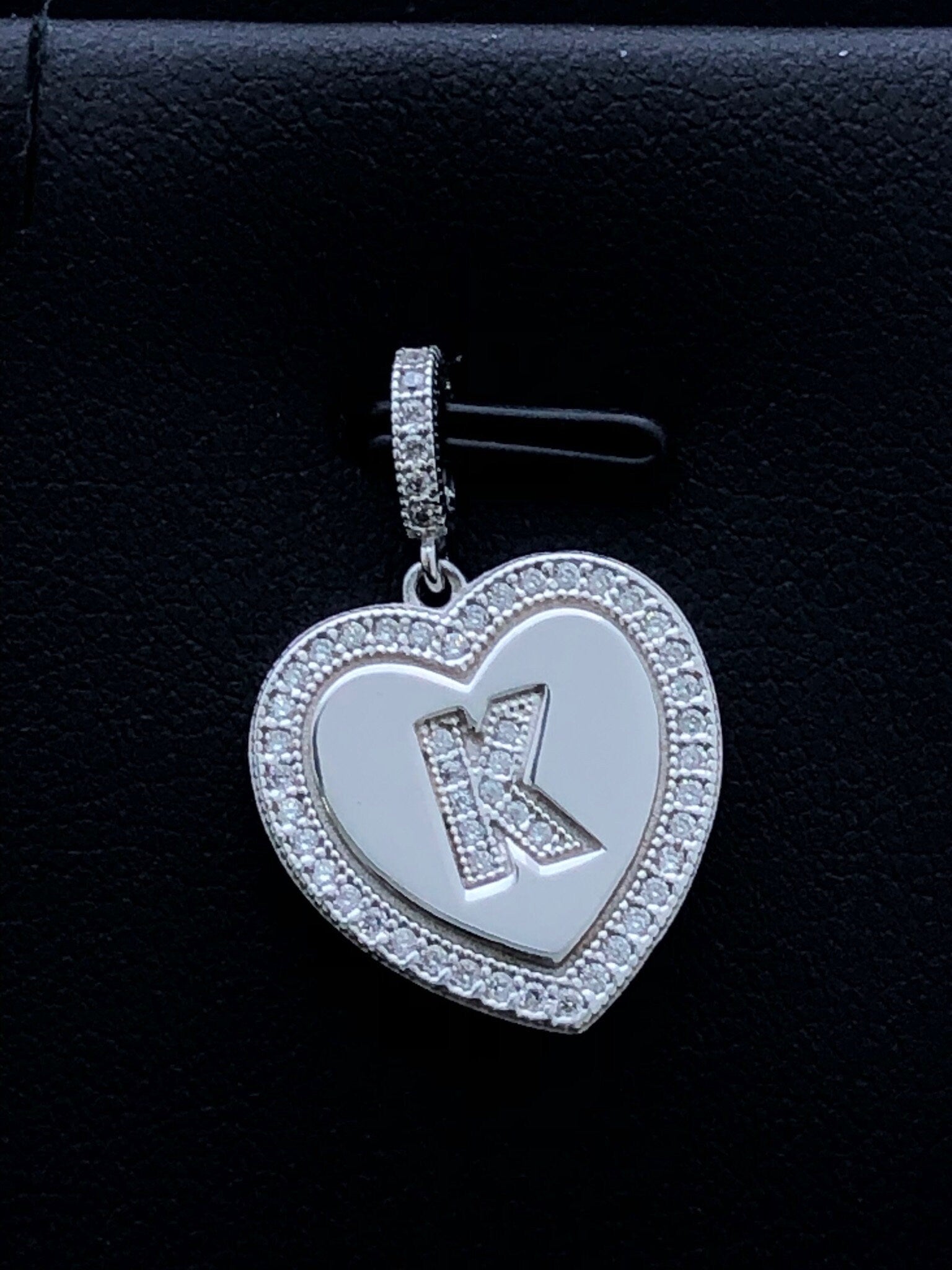 LIV Platinum Sterling Silver .925 White Sapphire Initial K Heart Halo Necklace Gift