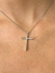 LIV 14k White Gold & Diamonds 0.25ct G/VS1 Pave Set Unique Simple Cross Necklace