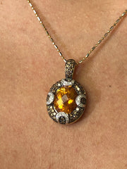 LIV 18k Yellow Gold Diamonds & Golden Citrine Oval Cut Champagne Diamond Necklace