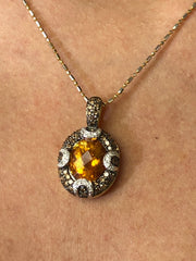 LIV 18k Yellow Gold Diamonds & Golden Citrine Oval Cut Champagne Diamond Necklace