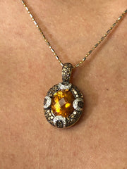 LIV 18k Yellow Gold Diamonds & Golden Citrine Oval Cut Champagne Diamond Necklace