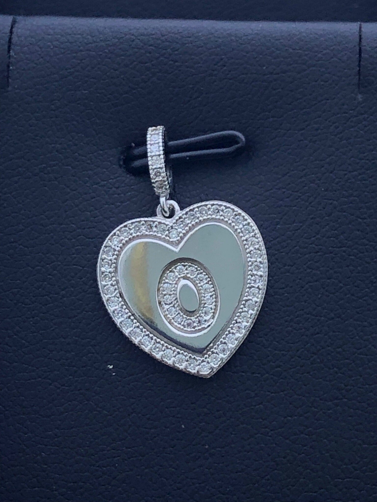 LIV Platinum Sterling Silver .925 White Sapphire Initial O Heart Halo Necklace Gift