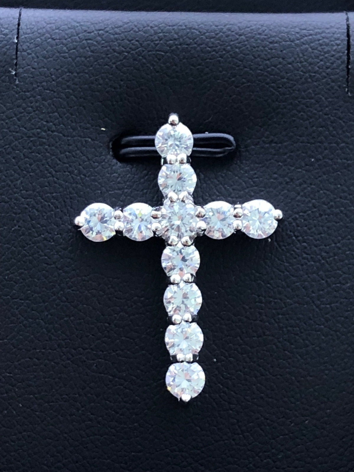 LIV Platinum Sterling Silver .925 White Sapphire Large Cross Shared Prong Necklace