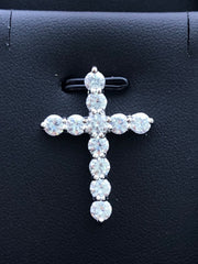 LIV Platinum Sterling Silver .925 White Sapphire Large Cross Shared Prong Necklace