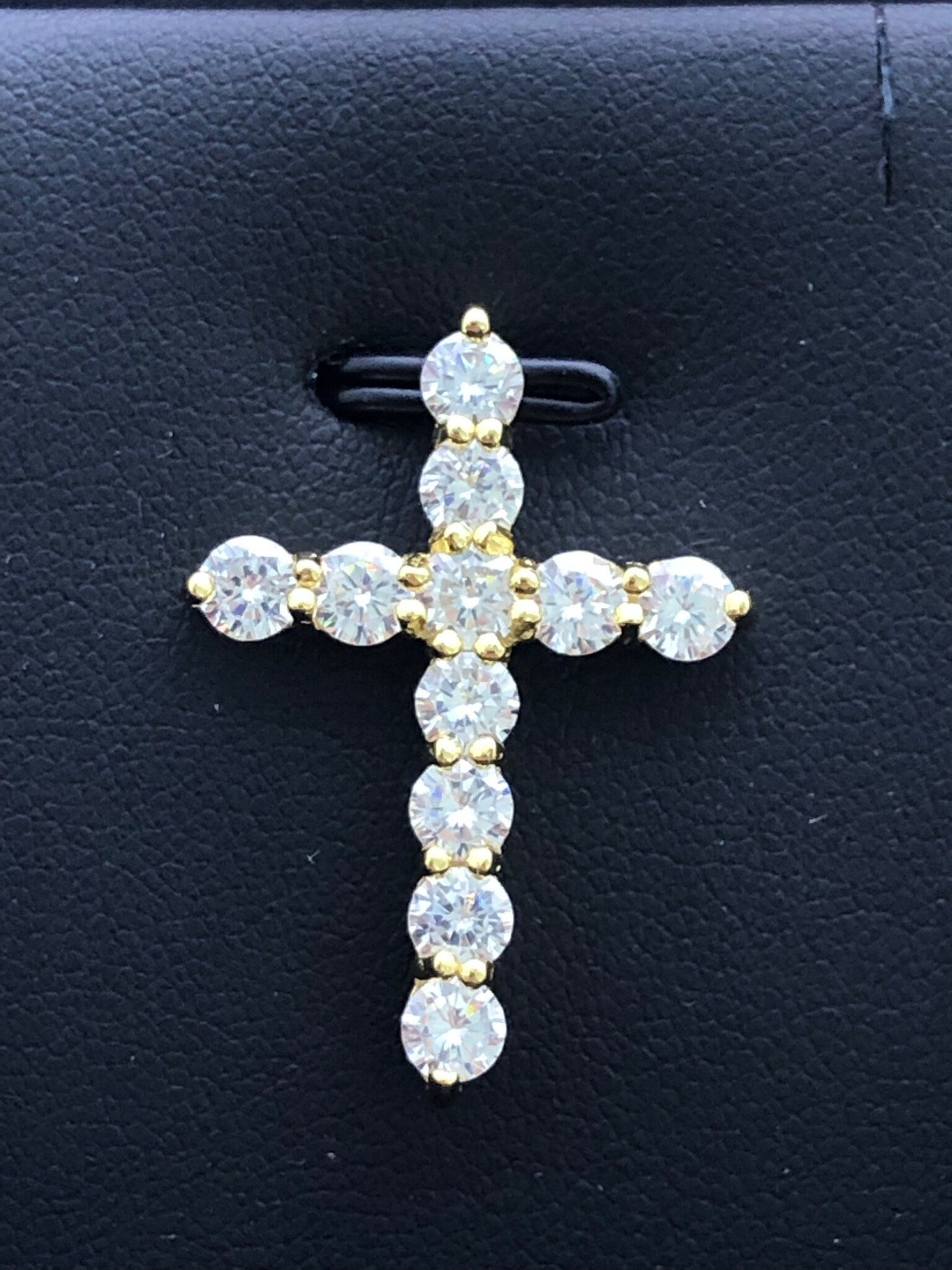 LIV 18k Gold Sterling Silver .925 White Sapphire Shared Prong Cross Design Necklace