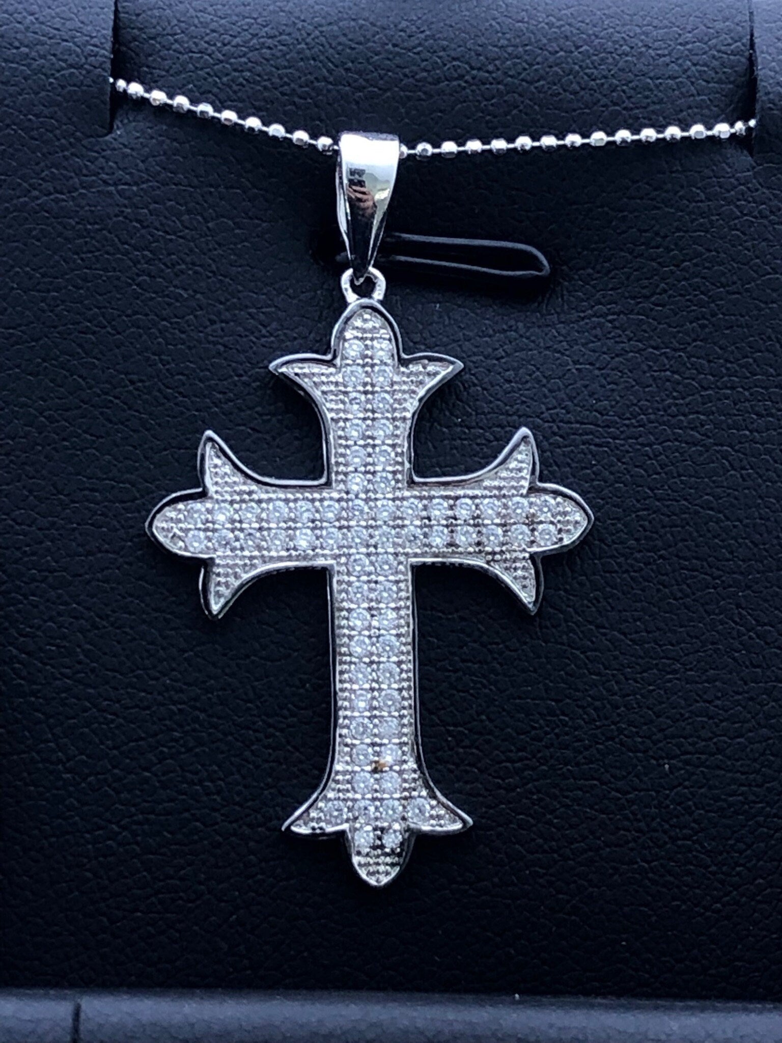 LIV Platinum Sterling Silver .925 White Sapphire Cross Design Pave Set Necklace Gift