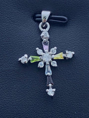 LIV Platinum Sterling Silver .925 Multi Color Sapphire Baguette Cross Necklace Gift