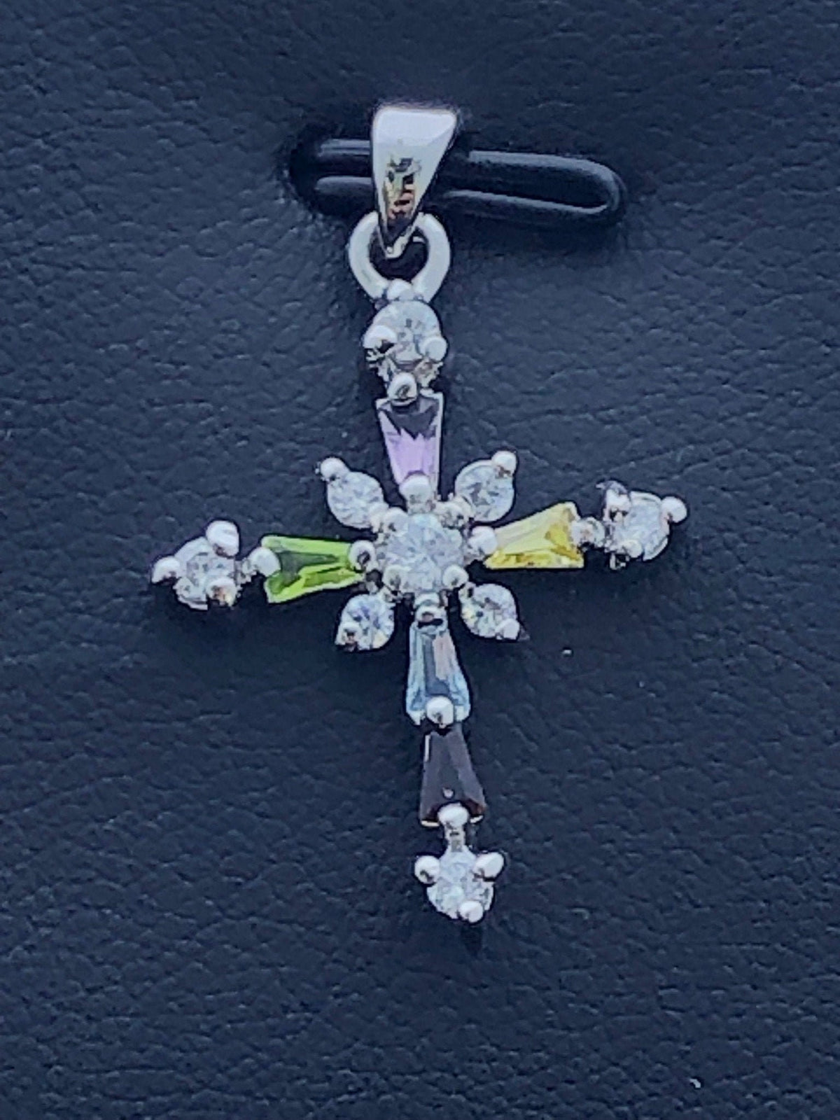 LIV Platinum Sterling Silver .925 Multi Color Sapphire Baguette Cross Necklace Gift