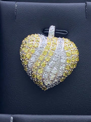 LIV Platinum Sterling Silver Yellow & White Sapphire Pave Big Heart Halo Necklace