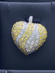 LIV Platinum Sterling Silver Yellow & White Sapphire Pave Big Heart Halo Necklace