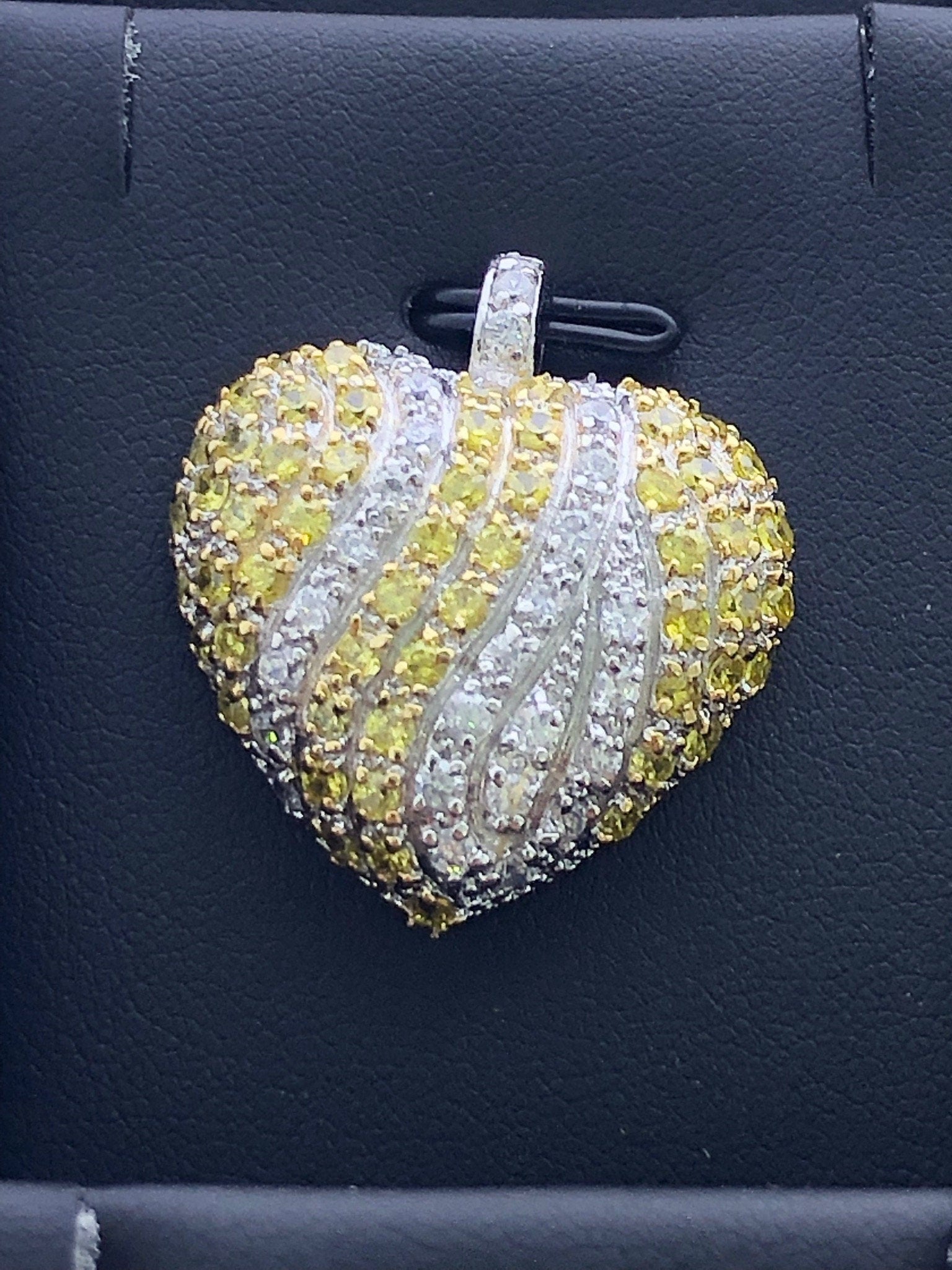 LIV Platinum Sterling Silver Yellow & White Sapphire Pave Big Heart Halo Necklace