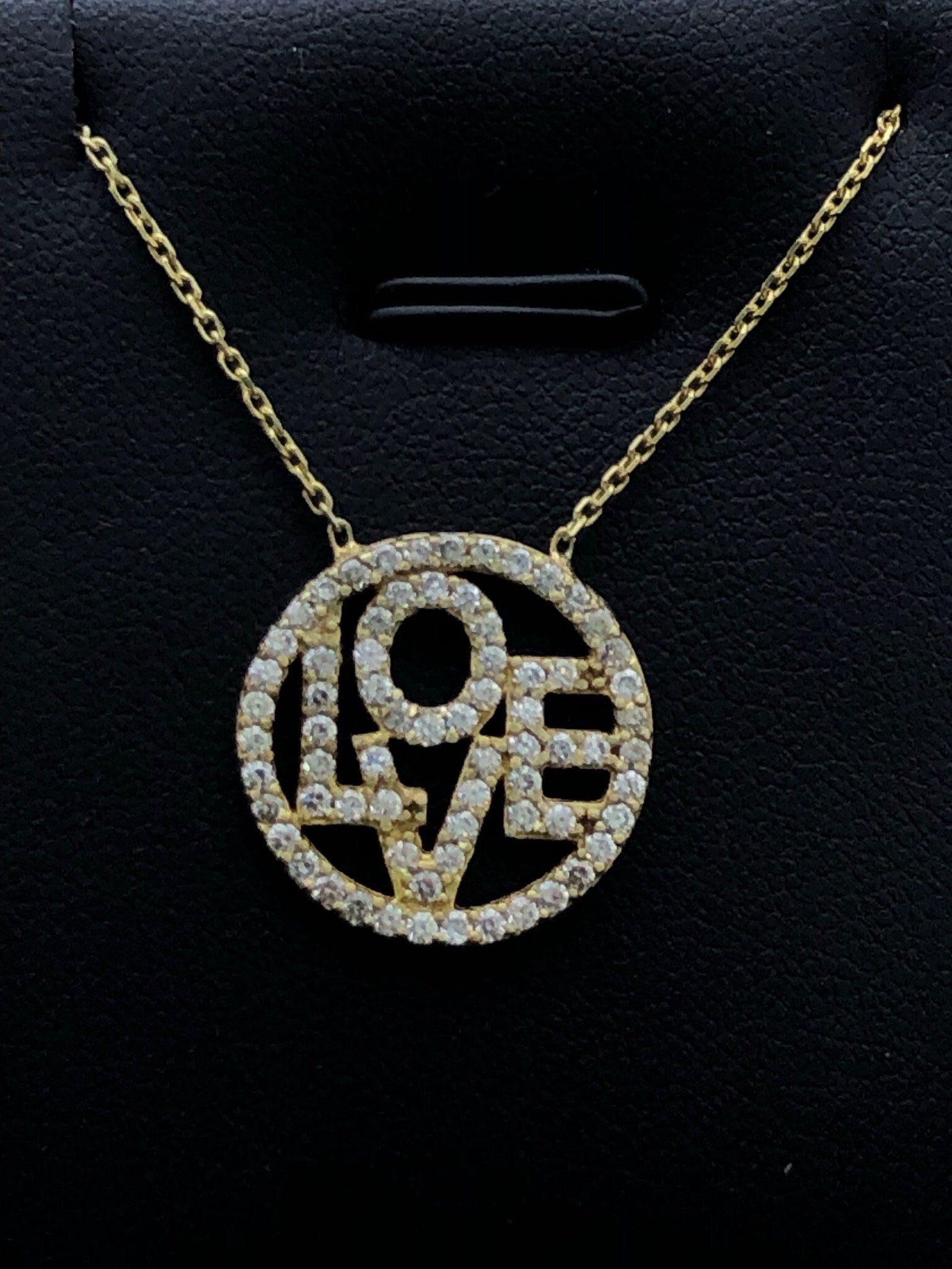 LIV Yellow Gold Sterling Silver White Sapphire Love Design Round Halo Necklace Gift